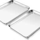 Homikit 2 Pack Baking Sheet, 9 x 13 Inches Stainless Steel Quarter Sheet Pan Set for Baking Cooking Toasting, Metal Cookie Tray Fits Toaster Oven, Non Stick & Rust Free, Dishwasher Safe