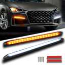 Qasim DRL LED Strip Car Daytime Running Light 9.25in White Automobile Decorative Lights Yellow Streamer Flow Turn Signal Light Tail Light Strip Bar 12V (2Pcs, 23.5cm)