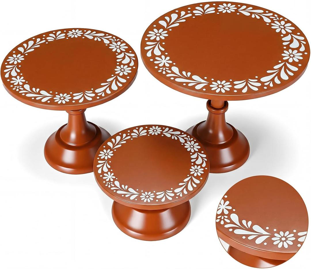 Amyhill 3 Set Mexican De Barro Cielito Lindo Cake Stand Party Decoration 8" 10" 12" Metal Orange Round Dessert Pie Display Holder for Wedding Celebration Birthday Baby Shower Cinco De Mayo (Classic)