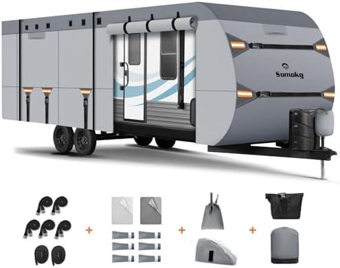 Upgrade 7 Layers Heavy Duty RV Cover - 33-35 FT, Snowproof, Rip-Stop Camper Cover with 5+2 Windproof Straps & Abundant Kit