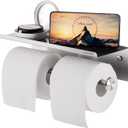 YUMORE Toilet Paper Holder, 304 Stainless Steel Bathroom Double Roll Tissue Holder with Shelf, Wall Mounted Washroom Dual TP Dispenser Storage, Flushable Wipes Dispenser, Brushed Nickel Finish