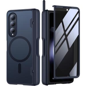MOBOSI Magnetic for Samsung Galaxy Z Fold 4 Case, Compatible with Magsafe, Built-in Hinge Protection & Front Screen Protector Full Body Rugged Phone Cases for Z Fold4 with S Pen Slot, Privacy Black