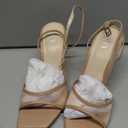QIY Womens Heels Nude Strappy Mesh Heels 3 Inch Stiletto High Heel Open Square Toe Heel Faux Leather Nude Heeled Sandals Wedding Dress Shoes Size 8.5