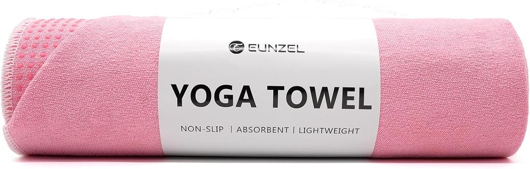 Eunzel Hot Yoga Towel - Microfiber Non Slip Yoga Mat Towel with Grip Dot Sweat Absorbent Towel for Hot Yoga, Pilates and Fitness 72" x 24", Pink/White