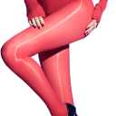 RUIBAVYA Body Stockings for Women Sexy Oil Shiny Bodystocking Nylon Bodysuit Catsuit Long Sleeved Shimmer Tights Pantyhose (Red)