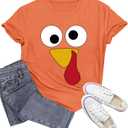 Thanksgiving Shirts for Women Happy Turkey Day T-Shirts Turkey Face Tee Tops (Orange, XXL)