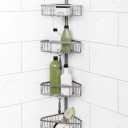 Zenna Home Tension Pole Shower Caddy Corner Organizer, Adjustable Standing Shower Caddy with 4 Baskets and Built in Towel Bar, Rust Resistant Bathroom Tension Rod Organizer, 60 to 97 Inch, Grey