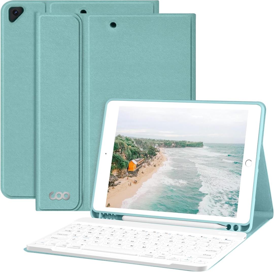 COO for iPad 9th Gen 2021 Case with Keyboard 10.2 inch, for iPad 8th Gen 2020/7th Gen 2019/Air 3/Pro 10.5 Keyboard Case, Detachable Wireless Bluetooth Keyboard with Pencil Holder for iPad 2021 9th (Seafoam)