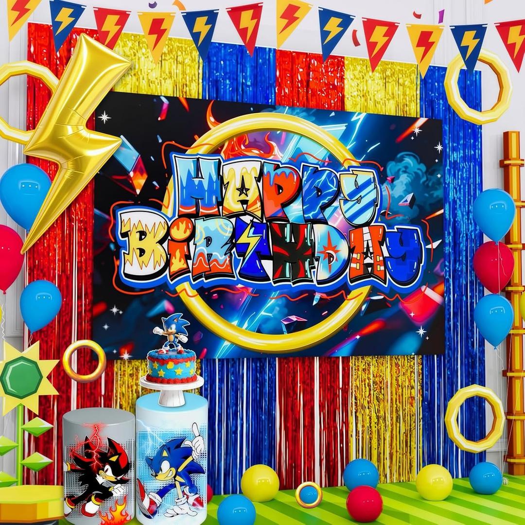 Birthday Party Decorations  Supersonic Speed Lightning Foil Balloons & Fringe Curtains & Backdrop, Birthday Decorations Pack for Cool Game Party, Racing