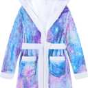 Funnycokid Girls Robes Kids Hooded Bathrobe Soft Fleece Pajamas Plush Flannel Sleepwear 7-8 Years (Purple)