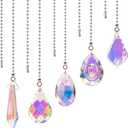 BENECREAT 5Pcs Glass Crystal Ceiling Fan Pull Chain Extenders, Colorful Hanging Suncatcher Floor Lamp Extension with 304 Stainless Steel Ball Chain for Table Lamp Light Decoration