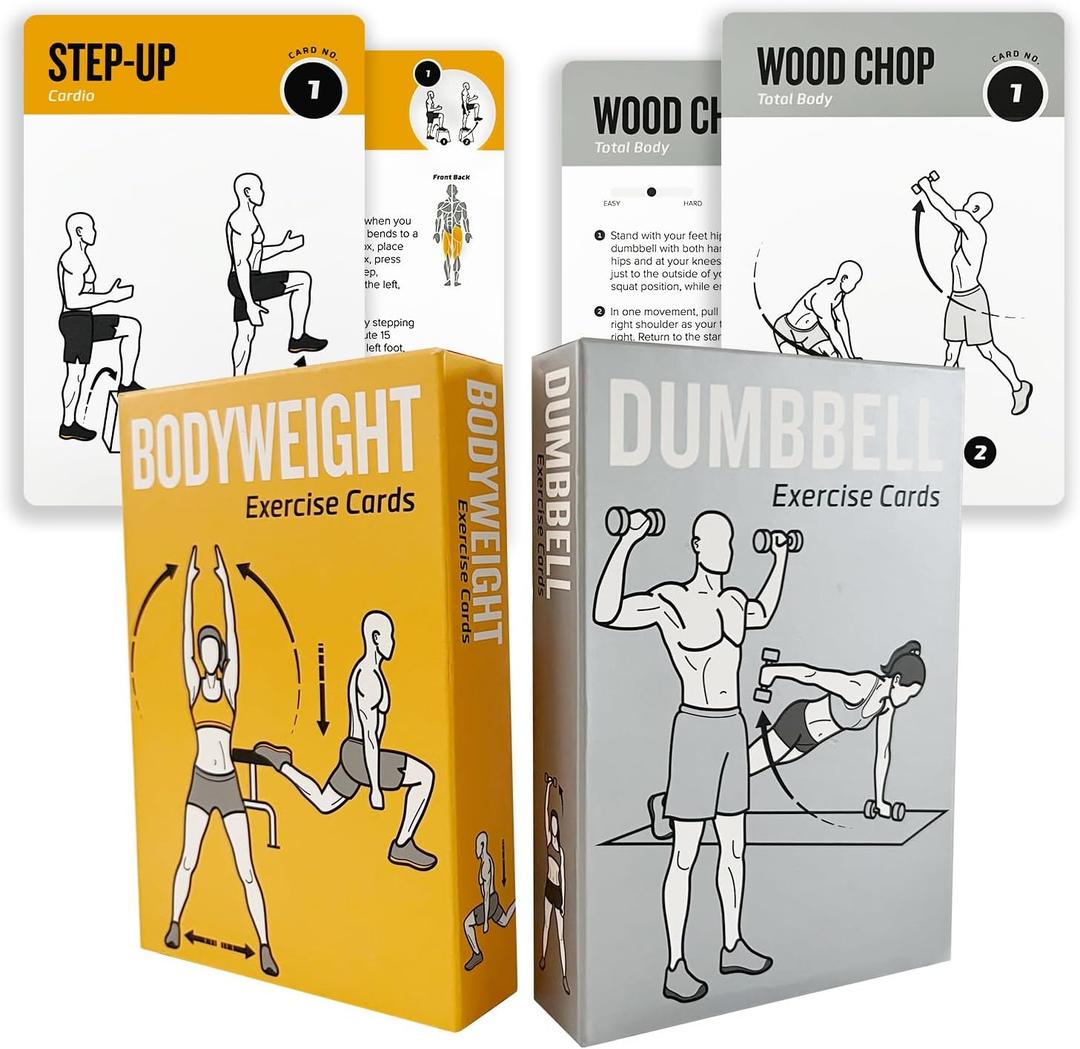 Bodyweight & Dumbbell Workout Cards - 100 Large 5"x3.5" Exercise Cards with 24 Strength Moves, Home & Gym Fitness Cards for Men & Women, No Equipment Needed Workout Deck