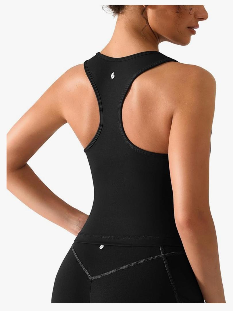 BRXL Buttery Soft Scoop Neck Athletic Tank Tops for Women with Built in Bra Waist Length Racerback Yoga Fitted Tank Top L