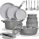 CAROTE 25pcs Ceramic Cookware Set Nonstick, Pots and Pans Set Non stick, Non Toxic Cookware, Dishwasher/Oven Safe, RV/Camping Cookware Set, Pan and Pot with Kitchen Utensils, Dark Gray