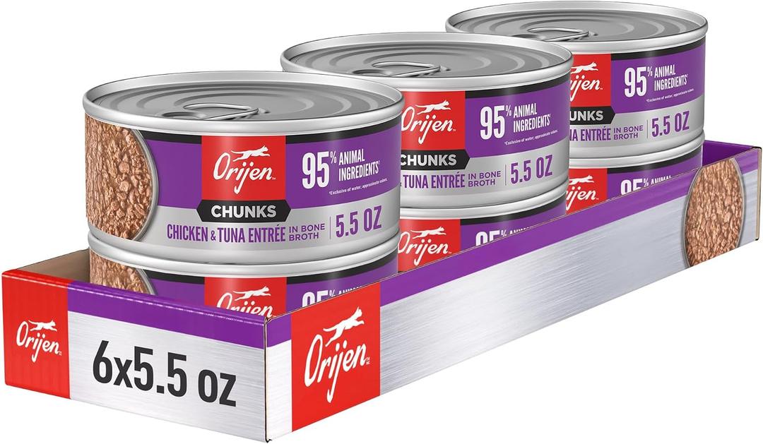 ORIJEN Chunks & Shreds Wet Cat Food Kitten Entrée 5.5oz Cans (6 ct.) | 95% Animal Ingredients, High Protein, No Added Grains, For Kittens, Chicken & Tuna (EXP 04/18/28)