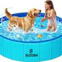 Sloosh Foldable Dog Kiddie Pool - Portable Hard Plastic Doggie Swimming Pool, Anti-Slip Collapsible Pets Bath Tub Suitable for Kids Indoor Outdoor Backyard Use (48" x 12", Blue)
