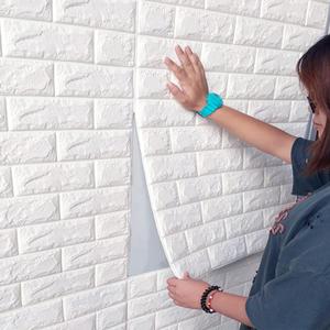 MYOYAY 10 Pcs 3D Wall Panels Peel and Stick 27.5 x 30.3 Inch (in Sum 57 sq.ft.) White Brick Wallpaper Self-Adhesive Foam Wall Panels for Living Room Bedroom Background Wall Decor