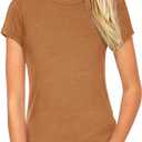 Beluring Women Shirt Short Sleeve Crew Neck Summer Soft Long TshirtsTee Tops Blouse (Large, Model A:brown)