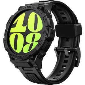 GELISHI Compatible with Galaxy Watch 6 Band 44mm 40mm Case Rugged Men Sport Band Protective Bumper Case for Galaxy Watch 6/5/4 40mm 44mm (Black)