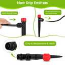 60 Pcs Red Drip Irrigation Emitters with Stake - Adjustable Stream for 1/4" Tubing - Garden Watering System Parts Drippers - Sprinkler Heads