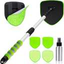 XINDELL Windshield Cleaner Tool, Car Window Cleaning Kit with 4 Reusable Microfiber Pads, Extendable Handle & 360 Rotating Head, Safety Hammer, Streak-Free Auto Glass Wiper for Car Truck SUV RV