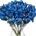 Hollyone Iris Artificial Flowers 15Pcs Faux Iris Blue Flowers 14.2" Real Touch Fake Flowers Picks Bouquets for Wedding Bridal Home Arrangements Office Table Centerpieces Decor
