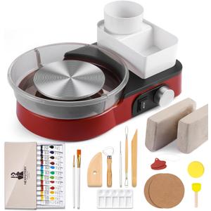 Pottery Wheel for Kids Adults and Beginners - Complete Pottery Set with 6" Turntable with Two-Way Rotation, 2.2lb Clay, Art Supplies Sculpting Tools, Craft Christmas Gifts for Teens Adults (Red)