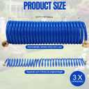 Therwen 25 ft Heavy Duty EVA Recoil Garden Hose Curly Water Hose with 8 Pattern Spray Nozzle and Brass Connectors for Garden Watering Cars Washing(Blue)