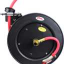 MaxWorks 50104 25ft Auto Rewind Retractable Reel with 3/8" x 25' Long Air Hose with Brass Fittings, Black & Red