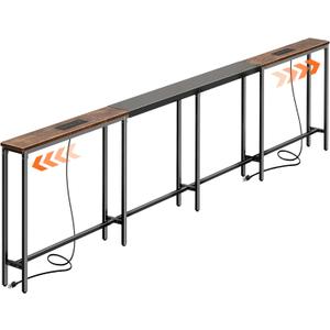 Huuger Narrow Sofa Table with 2 Power Outlets, 110.2-157.5 Inch Adjustable Length, Behind the Couch Table with USB-C Port, Long Entryway Console Table, Anti-tip Kit, for Living Room, Rustic Brown
