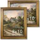 8x10 Gold Picture Frame Set of 2 - Ornate Vintage Picture Frames for Wall or Tabletop Display, 8 x 10 Photo Frame Gold Display Wedding Family Baby Photos for Elegant Home Decor