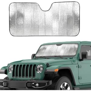 EcoNour Accordion Windshield Sun Shade for Jeep Wrangler | Car Shade Front Windshield Designed for Jeep Wrangler| Dashboard Sun Visor for UV and Heat | XS 53 x 17 inches