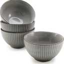 American Atelier Fluted Cereal Bowls | Set of 4 | Stoneware Soup Bowls Set for Kitchen | 22-Ounce Pasta, Ramen, Salad Bowl Set | Reusable, Microwave, and Dishwasher Safe (Gray)