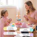 iAOVUEBY Tea Party Set for Little Girls Age 3-8, Kids Princess Pretend Playset Toys Including Teas Set Dessert Princess Dress Up & Carrying Case, Toddler Girls Birthday Gifts, Girl Kitchen Tea Toys