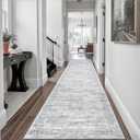 Soalmost Runner Rug 2'6" x 14' Washable Non-Slip Runner Rugs for Kitchen Bathroom Laundry Room Vintage Ultra Thin Runners for Hallway Entryway Grey