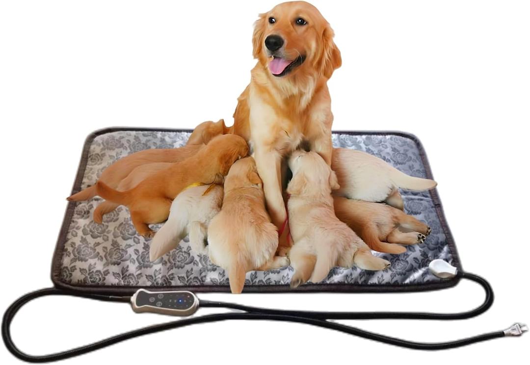 Puppy Heating Pad for Whelping New Born Dog Heated Bed,Heated Puppies Bed,Pet Heated Cat Bed,4 Auto Shut Off Timer,9 Level Heater Large 34x21 in