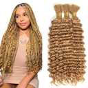 30 30 30 Inch #27 Honey Blonde HuxoWax Human Braiding Hair Fof Boho Braids Deep Wave No Weft Boho Braids Human Hair Extensions Weave 3 Bundles Total 150g