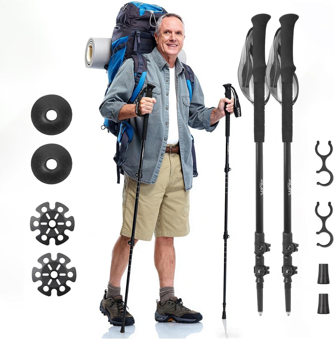 100% Carbon Fiber Trekking Hiking Poles for Women and Men, Collapsible Ultralight Walking Sticks with Cork Grip for Flip Locks 2-Pack