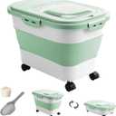 20-30 Lbs Rice Storage Container,Collapsible Food Storage Containers with Rolling Wheel Airtight Locking Lid,Flour Storage Container with Cup and Scoop,Suitable for Food,Rice,Pet Food,Flour