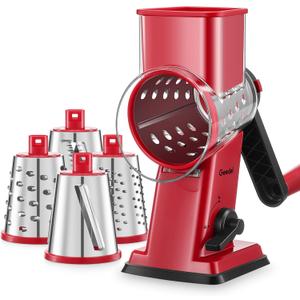 Geedel Rotary Cheese Grater - Upgraded Vegetable Shredder with 4 Interchangeable Blades, Easy to Clean Cheese Shredder with Handle, Kitchen Grater Nuts Grinder for Cutting Cheese, Vegetable, Nuts