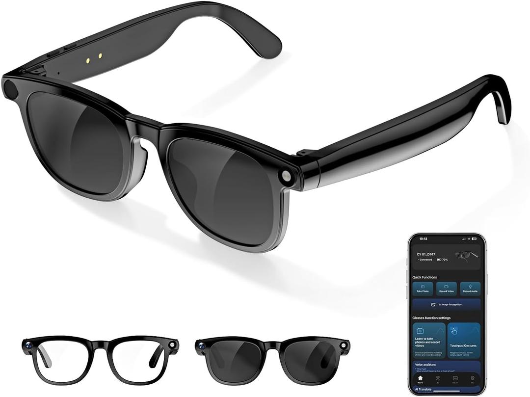 AI Smart Glasses with Camera , 4K Photos & 1080P Video,Real-Time Translation, Bluetooth 5.3 Audio for Photos & Videos, Assistant Conversation, Suitable for Vlogging,Cycling, Hiking Travel, Business