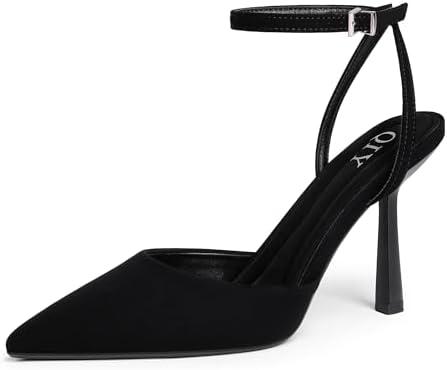 QIY Closed Toe Ankle Strap Heels Women Pumps Pointed Toe Heeled Sandals for Women Stiletto Wedding Dress Shoes Size 7.5 Women