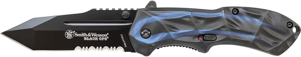 Smith & Wesson Black Ops SWBLOP3TBLS 7.7in S.S. Assisted Opening Knife with 3.4in Serrated Tanto Blade and Aluminum Handle for Tactical, Survival and EDC