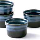 Ceramic 4 oz Ramekins,Small Souffle Dishes Set of 4, Mini Baking Bowls for Kitchen, Porcelain Dipping Sauce Cups for Creme Brulee, Pudding, Ice Cream, Lava Cakes, Microwave & Oven Safe, Blue