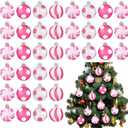 Lenwen 54 Pcs Christmas Balls Ornaments Mini Pink and White Christmas Tree Ornaments Xmas Striped Dots Shatterproof Plastic Hanging Ornaments for Tree Holiday Party Christmas Decorations, 1.18inch