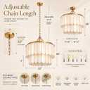 Gold Coastal Capiz Shell Chandelier - 22 Inch Handmade Shells Set in Brass
Bulbs Included, Natural Oyster Seashells, Beach Art Deco Light Fixture for Dining Room, Bedroom, Living Room, Foyer and More