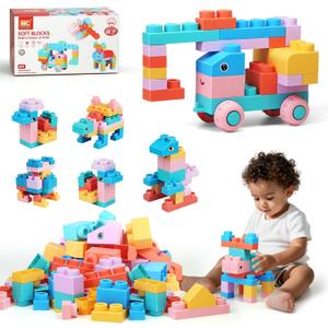 45pcs Soft Building Blocks for Toddlers - BPA-Free STEM Educational Toys Ages 18+ Months, Safe Preschool Learning Blocks for Creativity and Motor Skills Development