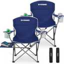 FUNDANGO Folding Camping Chair with Table, 2 Pack Portable Heavy Duty Outdoor Padded Chairs for Adults with Cup Holders for Lawn Beach Picnic Outside Travel (Blue)
