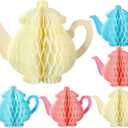 Wettarn 6 Pcs Floral Tea Party Decorations Spring Teapot Honeycomb Centerpieces for Birthday Party Princess Tea Party Table Centerpieces Decor for Summer Wedding Women Shower Tissue Supply