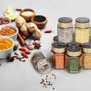 Vetacsion Set of 18 Magnetic Glass Spice Tins with 100 Preprinted Seasoning Label Stickers (Include Black Metal Wall-Plates)
